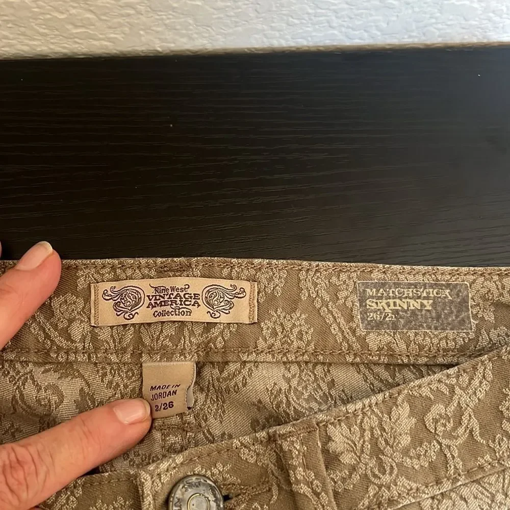 Vintage America Tan Patterned Skinny Jeans